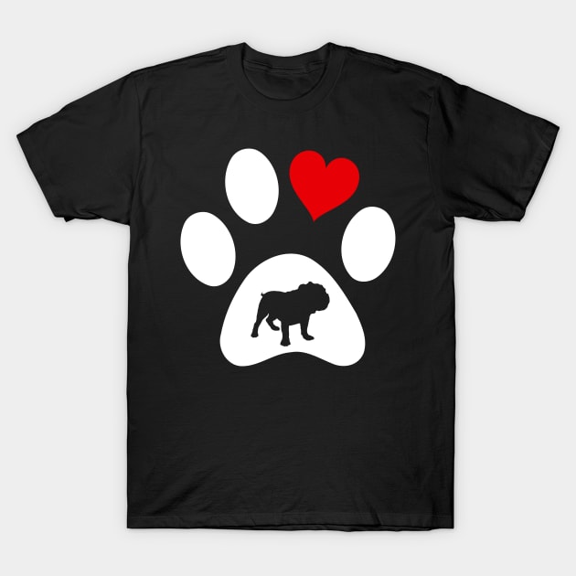 Bulldog Cute Heart Paw T-Shirt by JKFDesigns